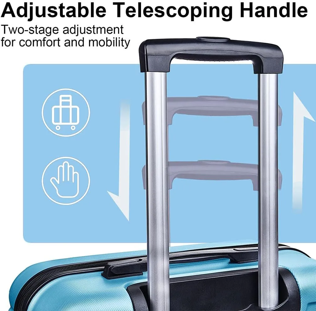 3 Piece Luggage, Modern Lightweight Suitcase with Hooks and Spinner Wheels Hard Side Carry On Luggage with Password Lock and Telescopic Rod for Business Travel Domestic Foreign Travel,Aqua blu