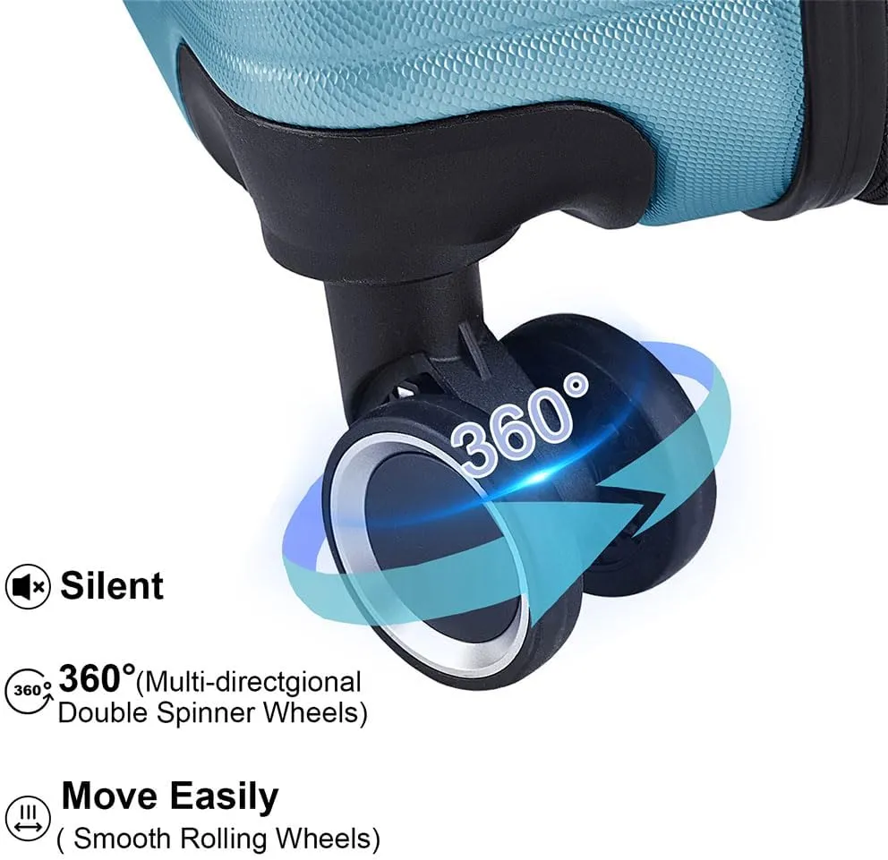 3 Piece Luggage, Modern Lightweight Suitcase with Hooks and Spinner Wheels Hard Side Carry On Luggage with Password Lock and Telescopic Rod for Business Travel Domestic Foreign Travel,Aqua blu