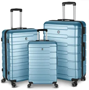 3 Piece Luggage, Modern Lightweight Suitcase with Hooks and Spinner Wheels Hard Side Carry On Luggage with Password Lock and Telescopic Rod for Business Travel Domestic Foreign Travel,Aqua blu