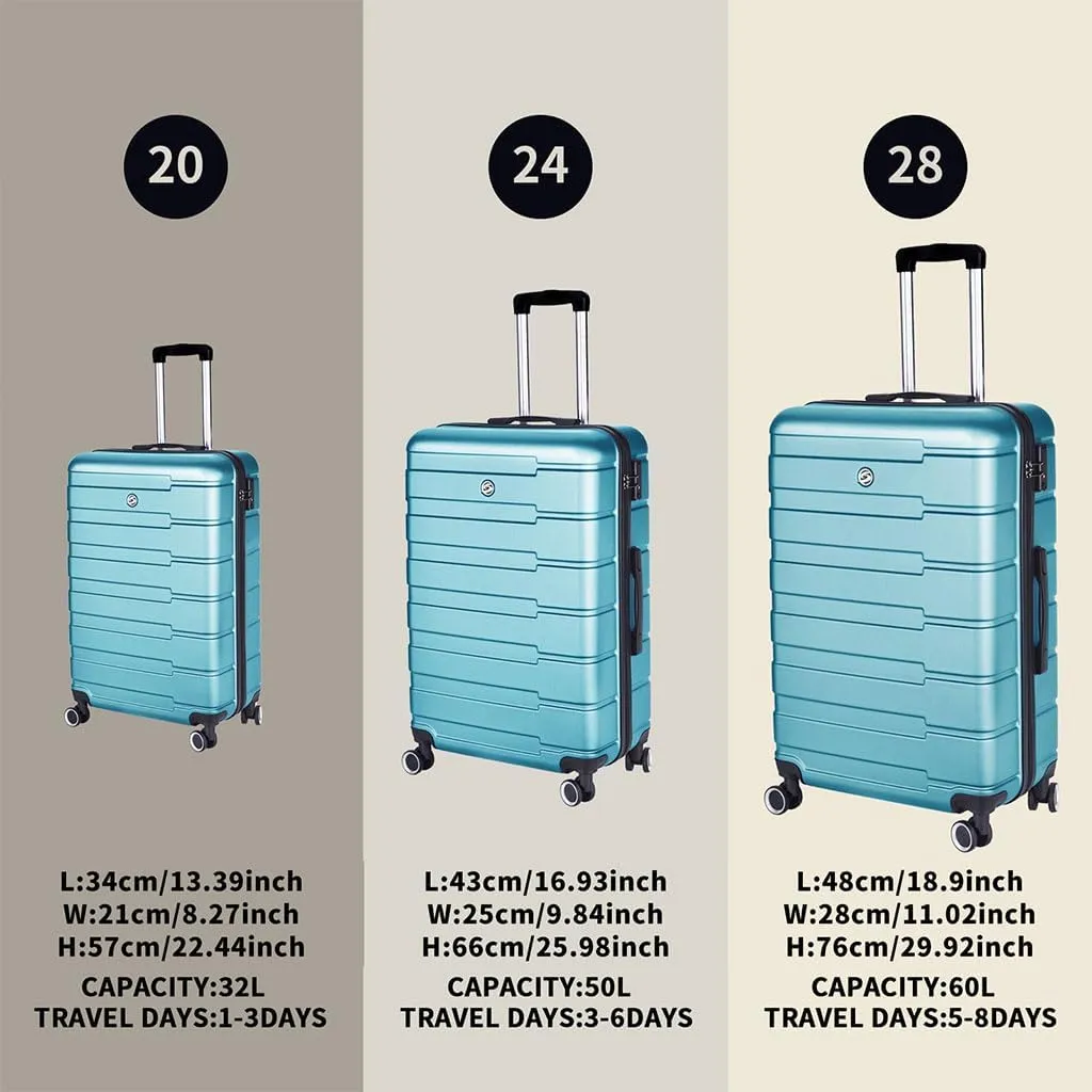 3 Piece Luggage, Modern Lightweight Suitcase with Hooks and Spinner Wheels Hard Side Carry On Luggage with Password Lock and Telescopic Rod for Business Travel Domestic Foreign Travel,Aqua blu