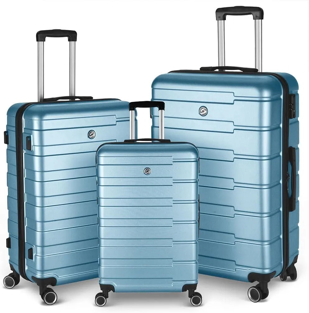 3 Piece Luggage, Modern Lightweight Suitcase with Hooks and Spinner Wheels Hard Side Carry On Luggage with Password Lock and Telescopic Rod for Business Travel Domestic Foreign Travel,Aqua blu