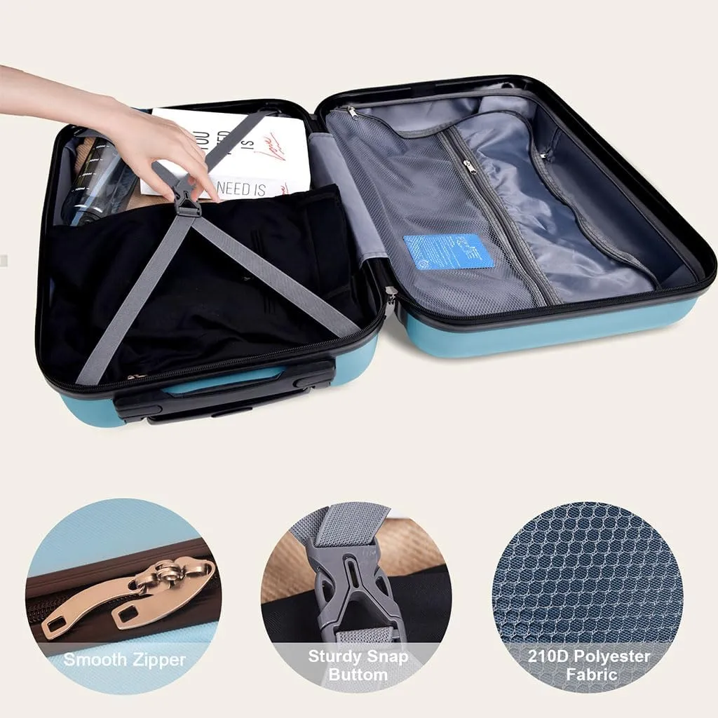 3 Piece Luggage, Modern Lightweight Suitcase with Hooks and Spinner Wheels Hard Side Carry On Luggage with Password Lock and Telescopic Rod for Business Travel Domestic Foreign Travel,Aqua blu