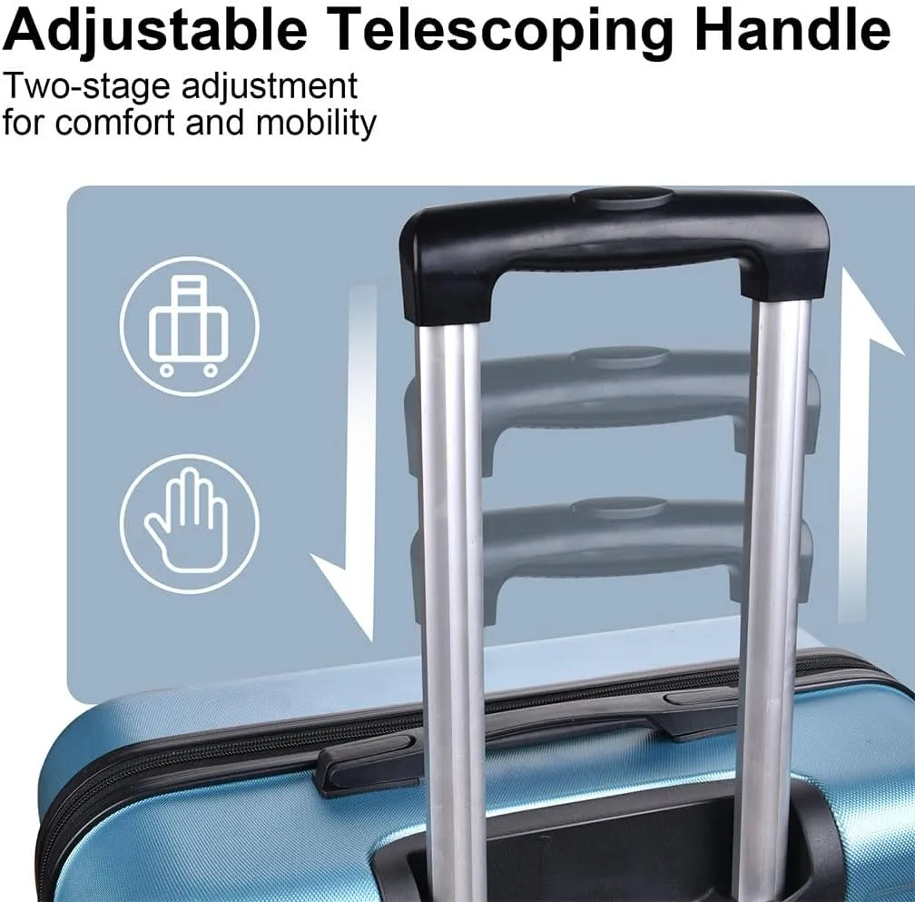 3 Piece Luggage, Modern Lightweight Suitcase with Hooks and Spinner Wheels Hard Side Carry On Luggage with Password Lock and Telescopic Rod for Business Travel Domestic Foreign Travel,Cyan