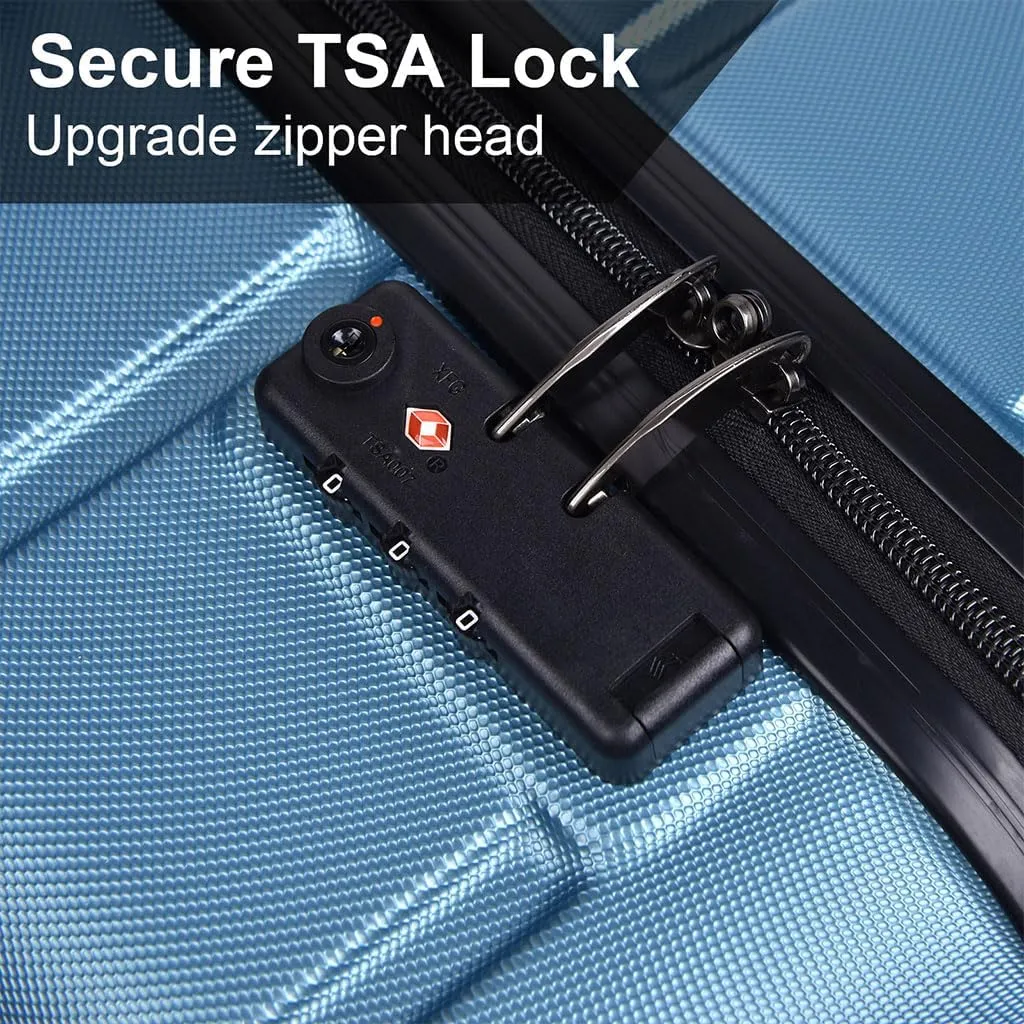 3 Piece Luggage, Modern Lightweight Suitcase with Hooks and Spinner Wheels Hard Side Carry On Luggage with Password Lock and Telescopic Rod for Business Travel Domestic Foreign Travel,Cyan