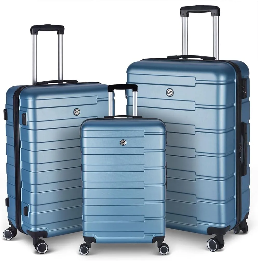 3 Piece Luggage, Modern Lightweight Suitcase with Hooks and Spinner Wheels Hard Side Carry On Luggage with Password Lock and Telescopic Rod for Business Travel Domestic Foreign Travel,Cyan
