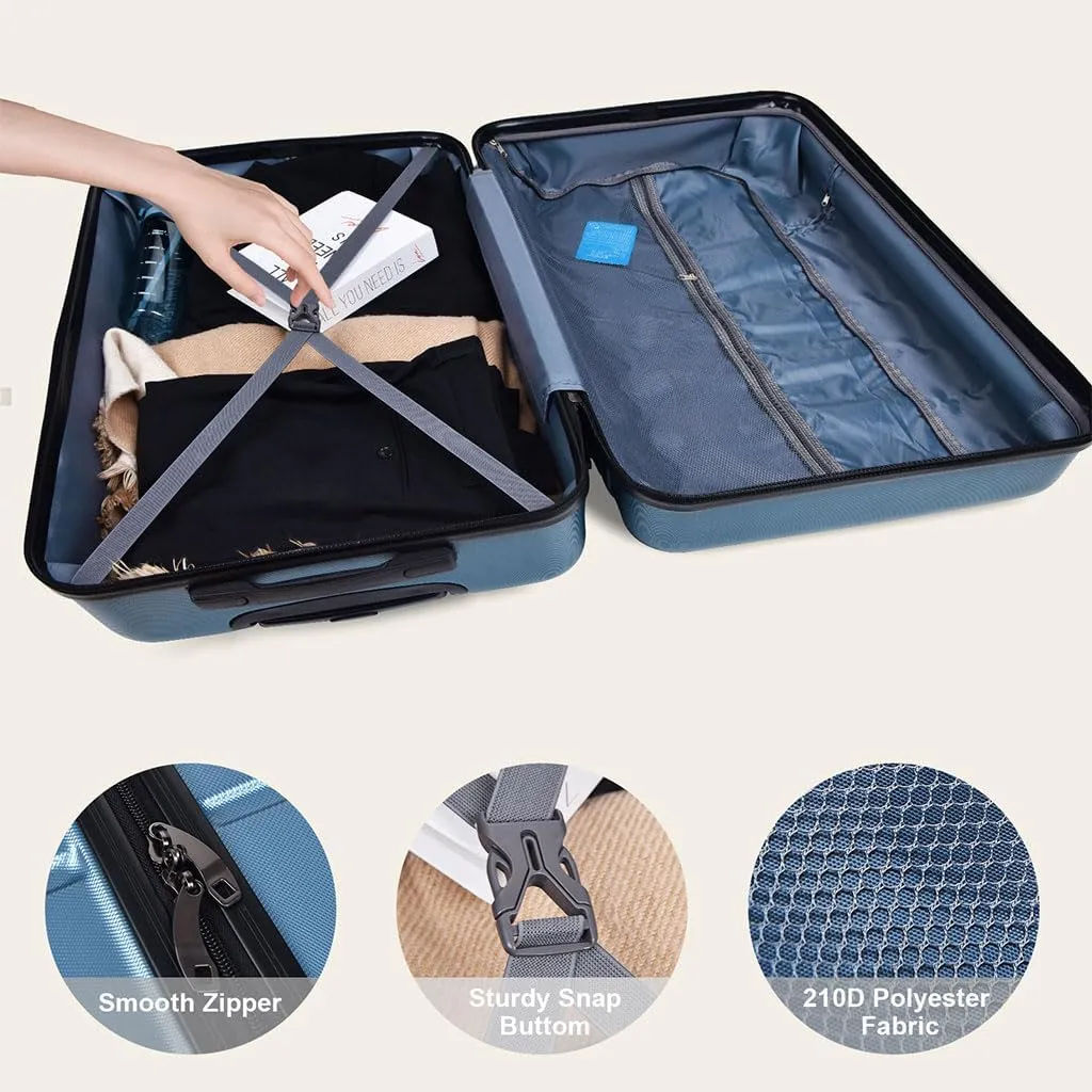 3 Piece Luggage, Modern Lightweight Suitcase with Hooks and Spinner Wheels Hard Side Carry On Luggage with Password Lock and Telescopic Rod for Business Travel Domestic Foreign Travel,Cyan