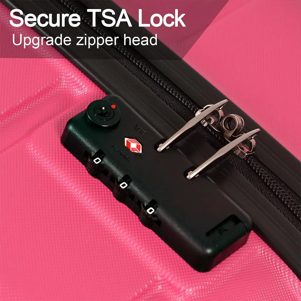 3 Piece Luggage, Modern Lightweight Suitcase with Hooks and Spinner Wheels Hard Side Carry On Luggage with Password Lock and Telescopic Rod for Business Travel Domestic Foreign Travel,Rose red