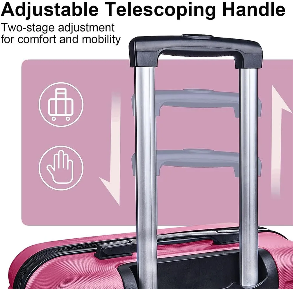 3 Piece Luggage, Modern Lightweight Suitcase with Hooks and Spinner Wheels Hard Side Carry On Luggage with Password Lock and Telescopic Rod for Business Travel Domestic Foreign Travel,Rose red