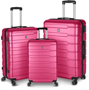 3 Piece Luggage, Modern Lightweight Suitcase with Hooks and Spinner Wheels Hard Side Carry On Luggage with Password Lock and Telescopic Rod for Business Travel Domestic Foreign Travel,Rose red
