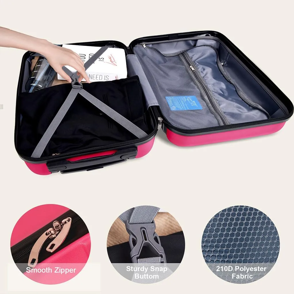 3 Piece Luggage, Modern Lightweight Suitcase with Hooks and Spinner Wheels Hard Side Carry On Luggage with Password Lock and Telescopic Rod for Business Travel Domestic Foreign Travel,Rose red