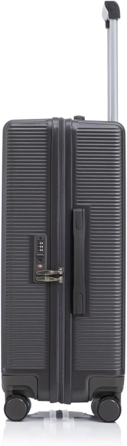 3-Piece Set of Spinner Wheel Luggage for Carry-On, with TSA Combination Lock Full-Capacity Interior, Retractable Handle, and Modern Vertical Stripe Design (Dark Gray)