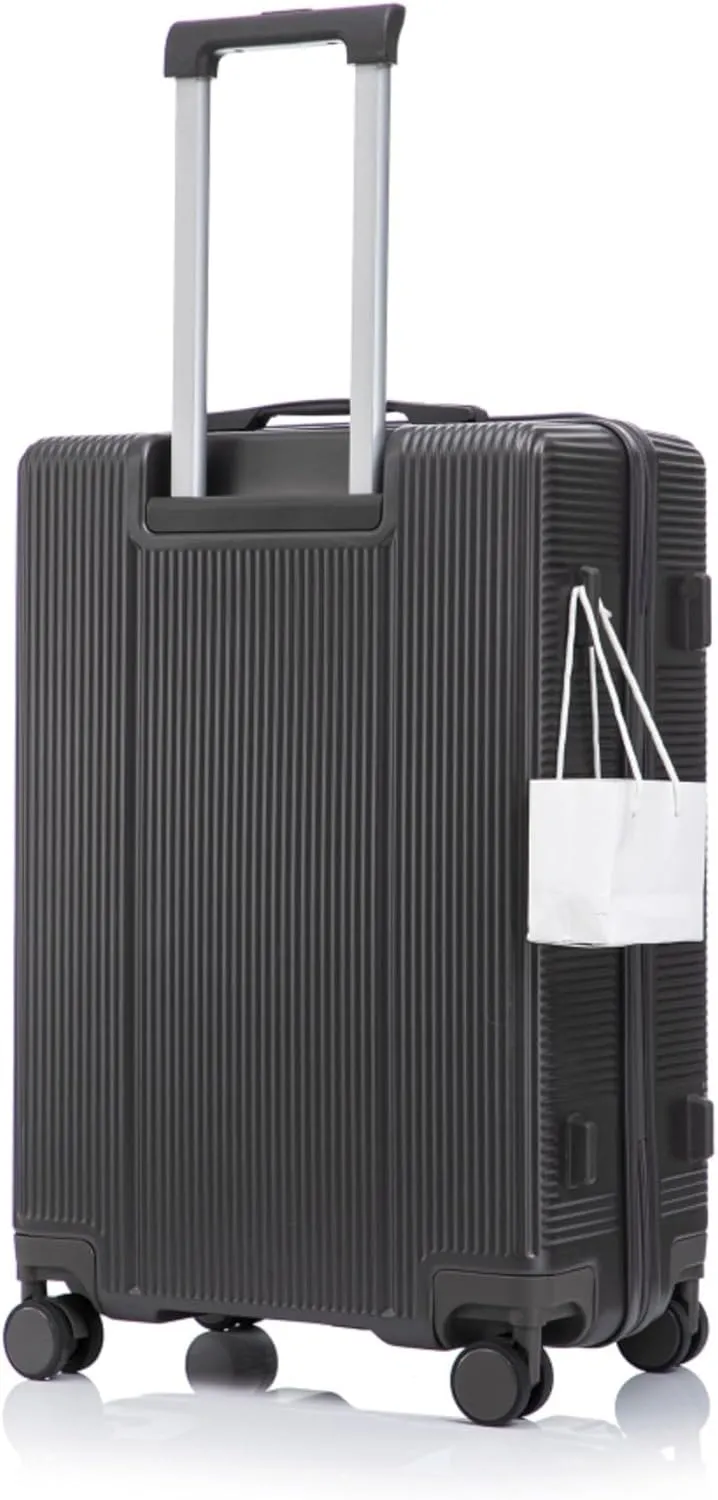 3-Piece Set of Spinner Wheel Luggage for Carry-On, with TSA Combination Lock Full-Capacity Interior, Retractable Handle, and Modern Vertical Stripe Design (Dark Gray)