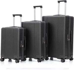 3-Piece Set of Spinner Wheel Luggage for Carry-On, with TSA Combination Lock Full-Capacity Interior, Retractable Handle, and Modern Vertical Stripe Design (Dark Gray)
