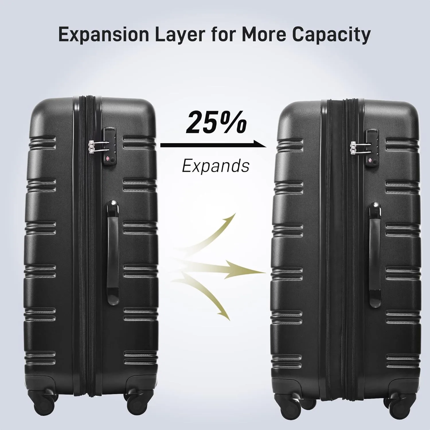 3 Pieces Expandable Modern Luggage Set, ABS Hardside Suitcase with TSA Lock, 360 Spinner Wheels, Black, (20/24/28) Inch