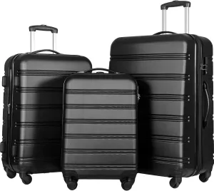 3 Pieces Expandable Modern Luggage Set, ABS Hardside Suitcase with TSA Lock, 360 Spinner Wheels, Black, (20/24/28) Inch