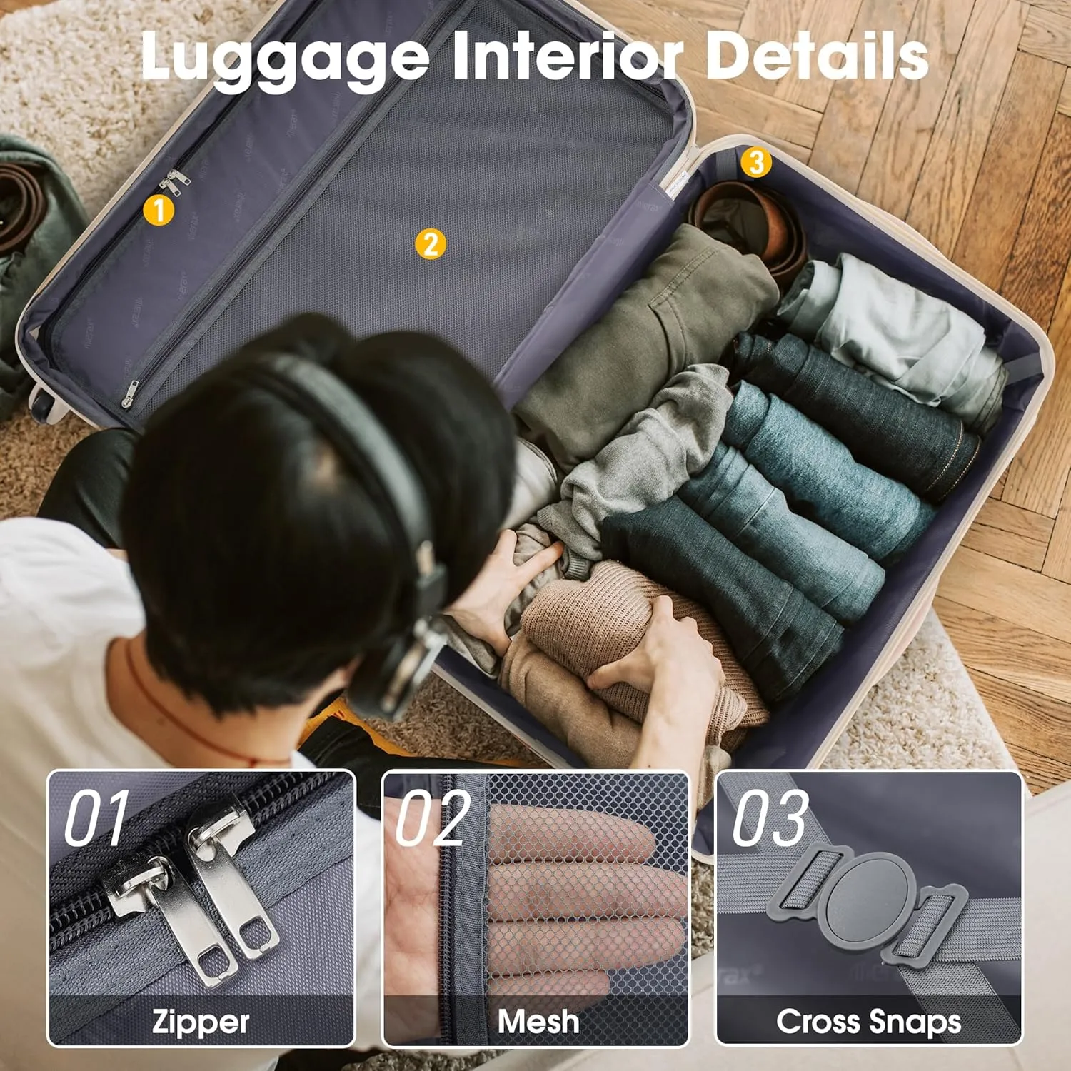 3 Pieces Expandable Modern Luggage Set, ABS Hardside Suitcase with TSA Lock, 360 Spinner Wheels, Light Pink, (20/24/28) Inch