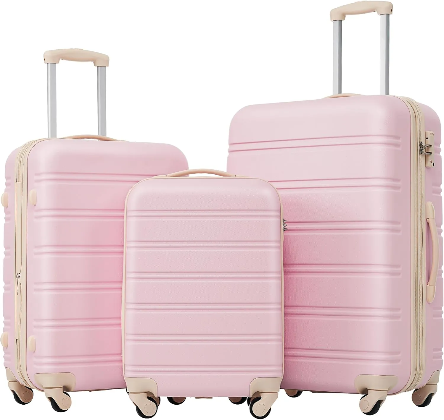 3 Pieces Expandable Modern Luggage Set, ABS Hardside Suitcase with TSA Lock, 360 Spinner Wheels, Light Pink, (20/24/28) Inch
