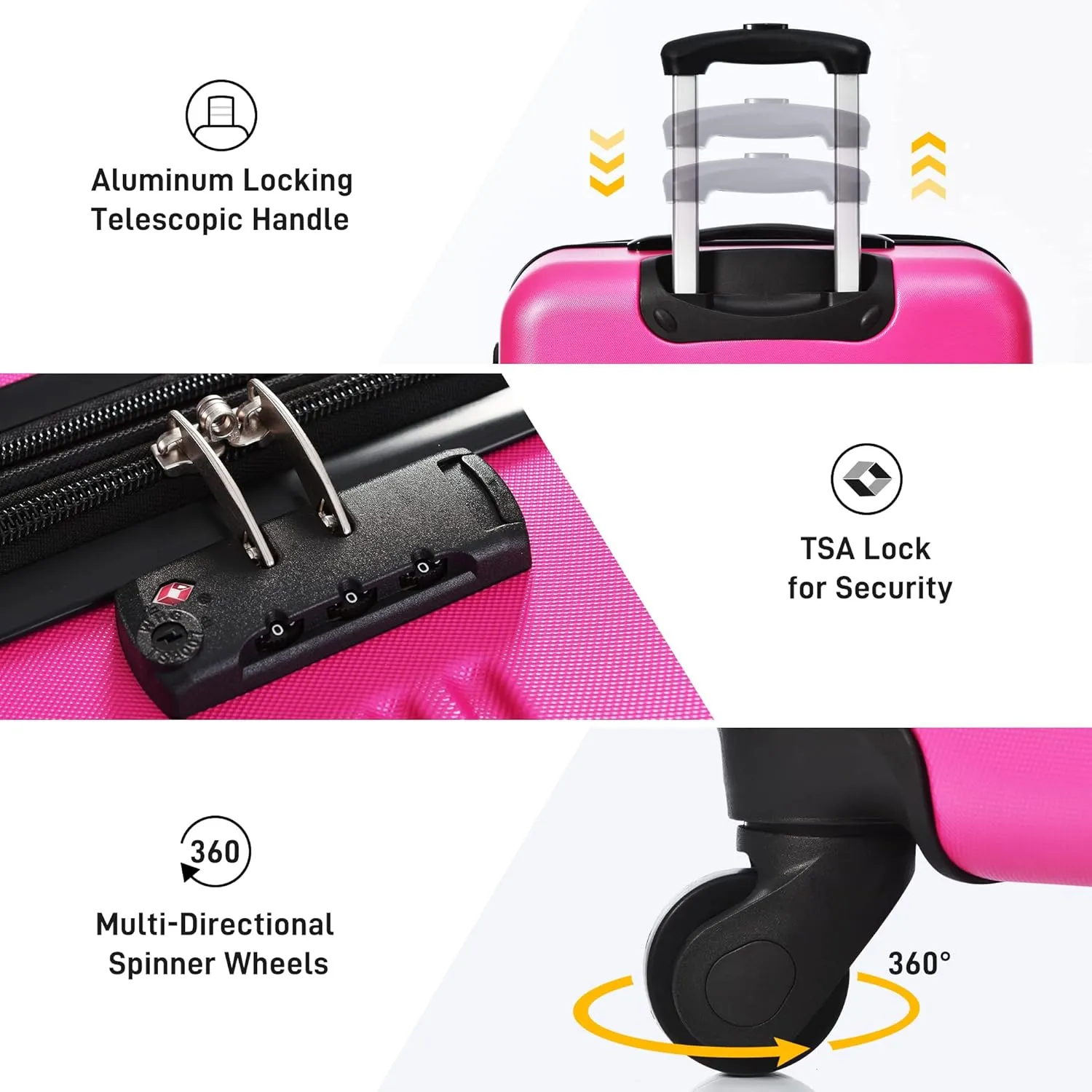 3 Pieces Expandable Modern Luggage Set, ABS Hardside Suitcase with TSA Lock, 360 Spinner Wheels, Pink, (20/24/28) Inch