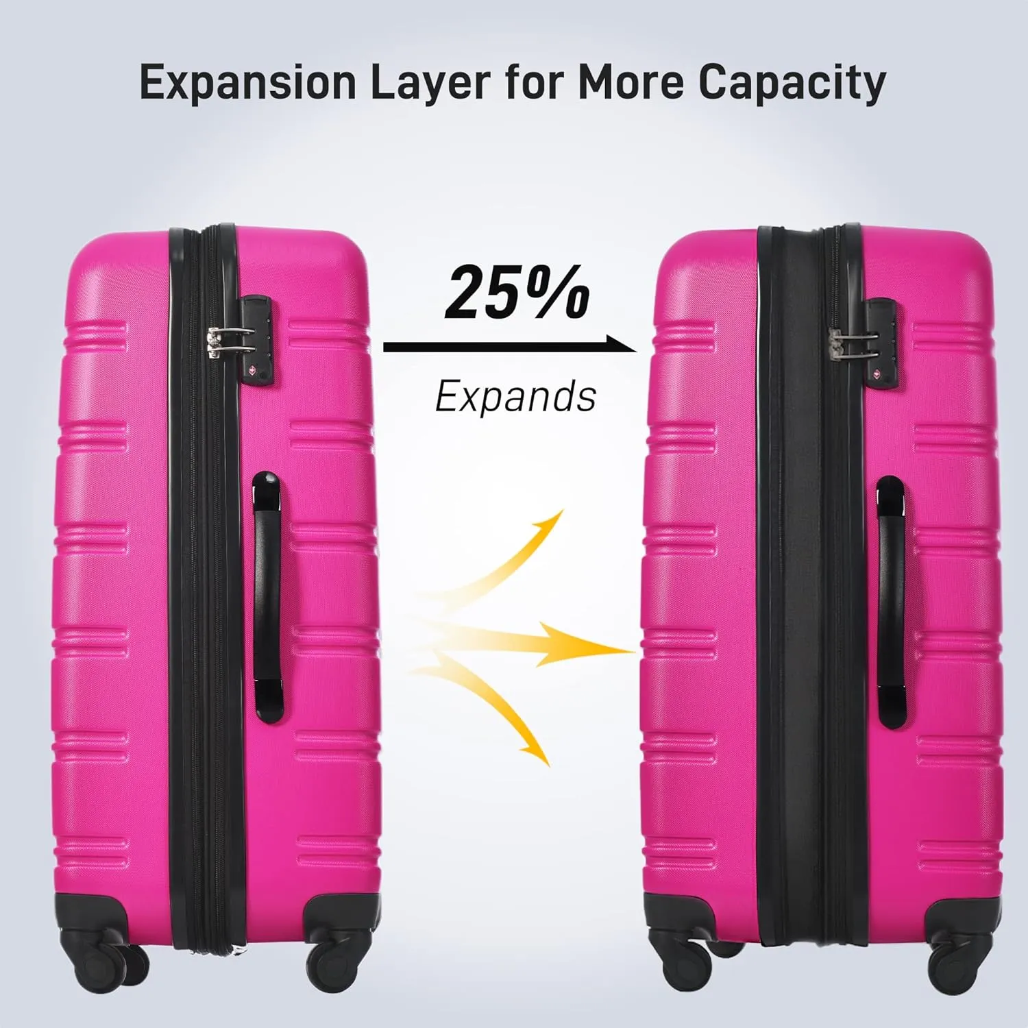 3 Pieces Expandable Modern Luggage Set, ABS Hardside Suitcase with TSA Lock, 360 Spinner Wheels, Pink, (20/24/28) Inch