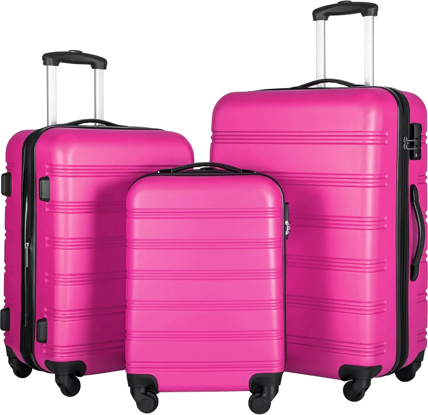 3 Pieces Expandable Modern Luggage Set, ABS Hardside Suitcase with TSA Lock, 360 Spinner Wheels, Pink, (20/24/28) Inch