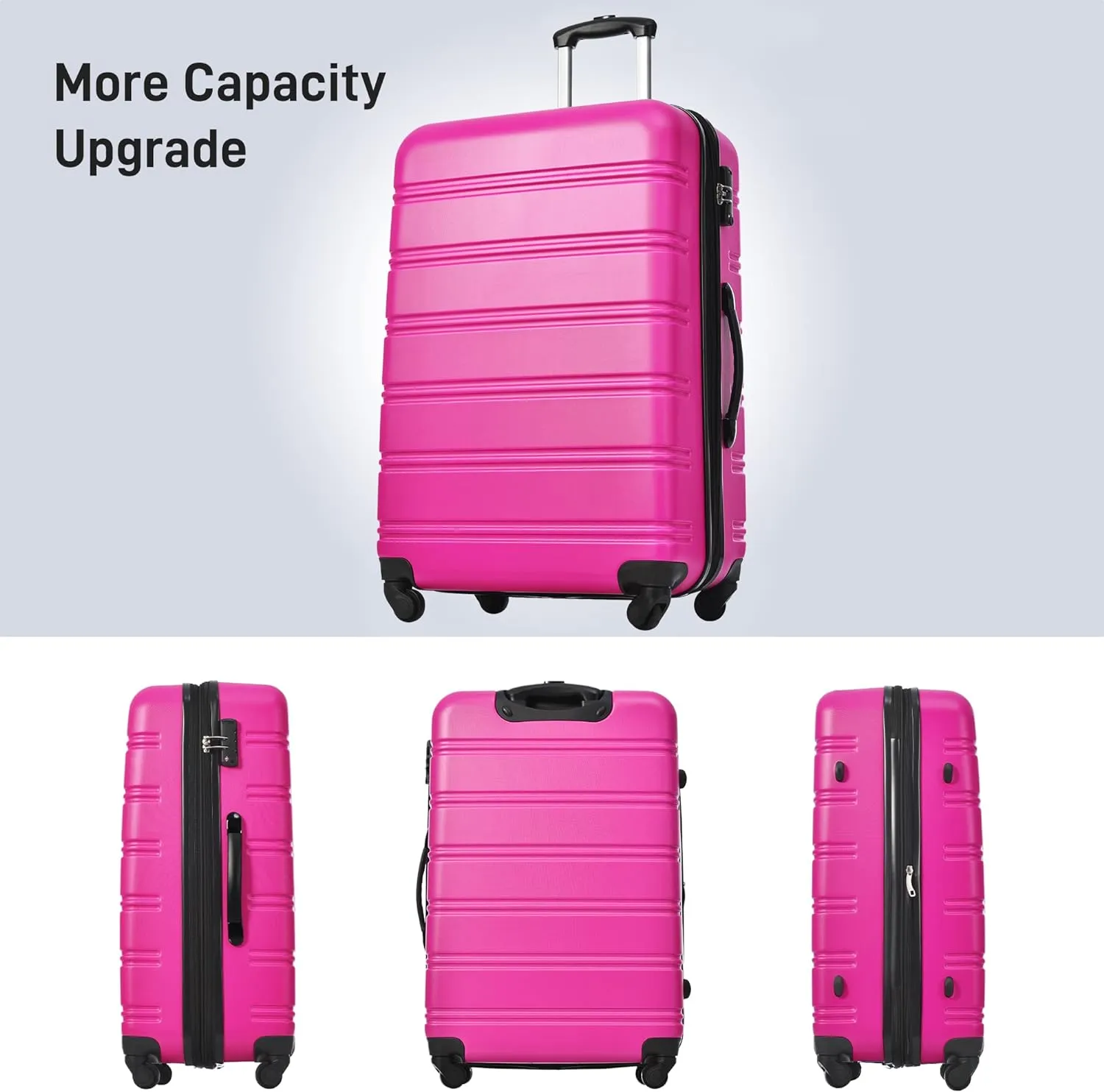 3 Pieces Expandable Modern Luggage Set, ABS Hardside Suitcase with TSA Lock, 360 Spinner Wheels, Pink, (20/24/28) Inch
