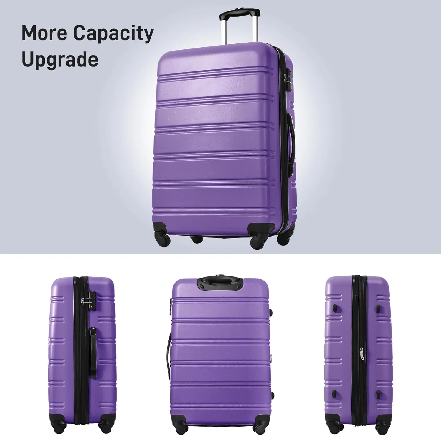 3 Pieces Expandable Modern Luggage Set, ABS Hardside Suitcase with TSA Lock, 360 Spinner Wheels, Purple, (20/24/28) Inch