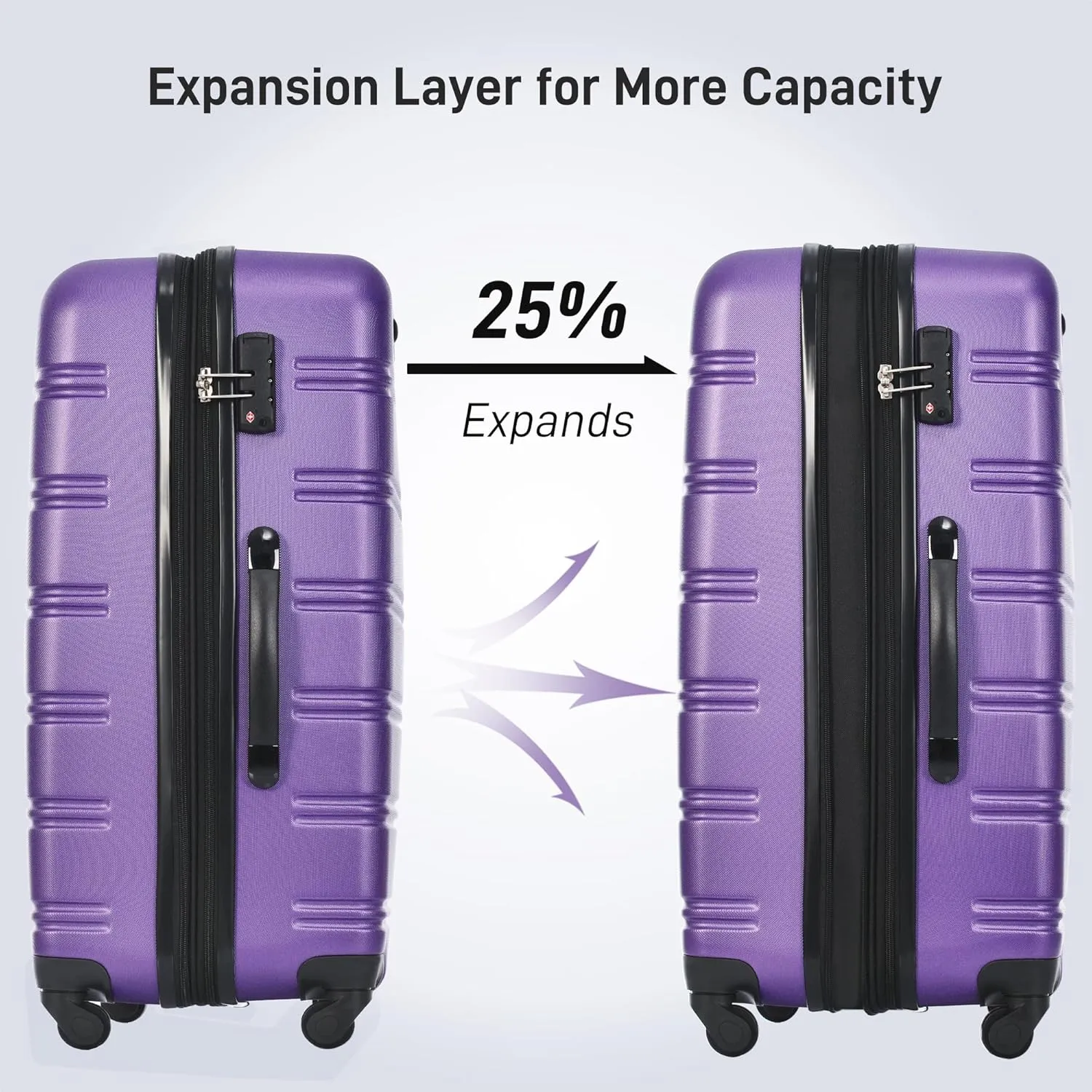 3 Pieces Expandable Modern Luggage Set, ABS Hardside Suitcase with TSA Lock, 360 Spinner Wheels, Purple, (20/24/28) Inch