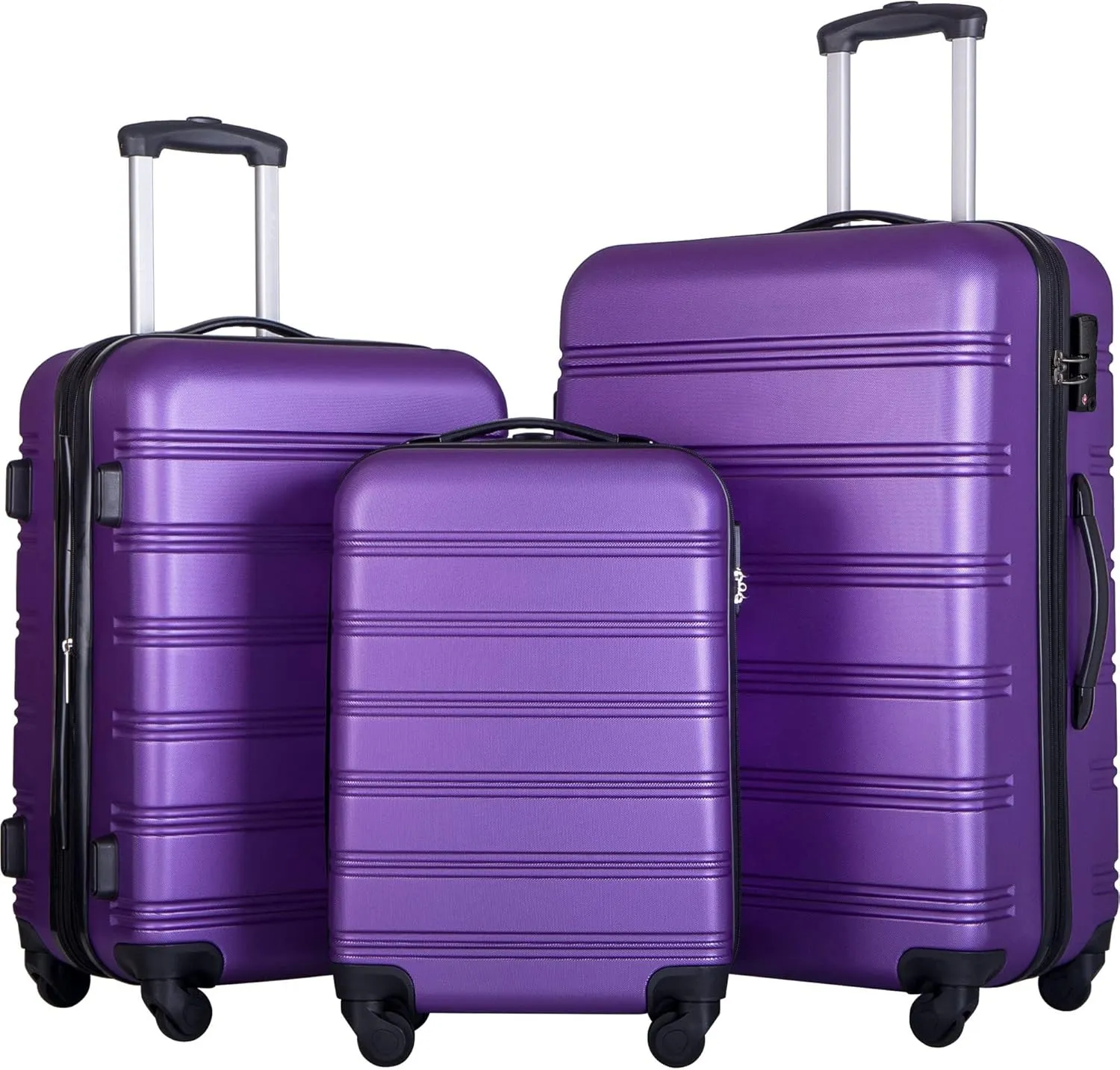 3 Pieces Expandable Modern Luggage Set, ABS Hardside Suitcase with TSA Lock, 360 Spinner Wheels, Purple, (20/24/28) Inch
