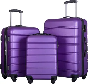 3 Pieces Expandable Modern Luggage Set, ABS Hardside Suitcase with TSA Lock, 360 Spinner Wheels, Purple, (20/24/28) Inch