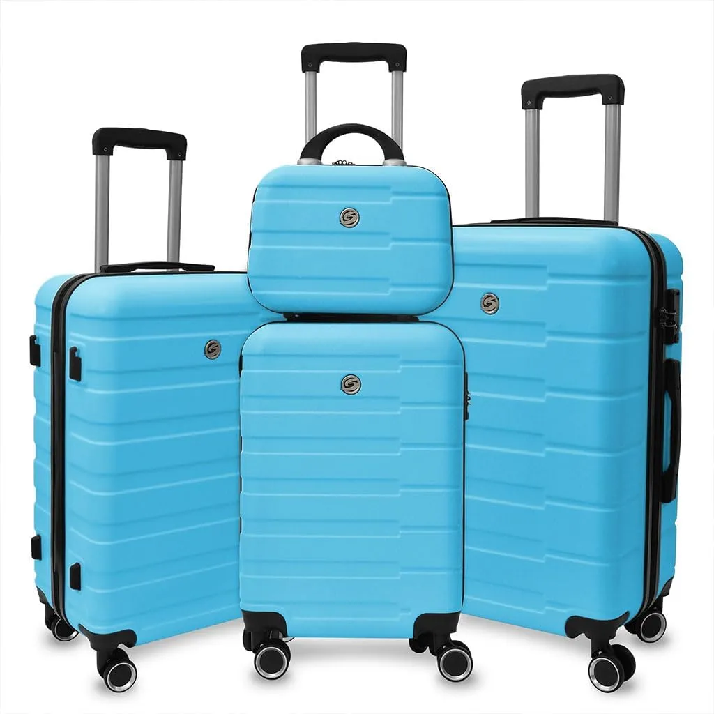 4 Piece Luggage, Modern Lightweight Suitcase with Hooks and Spinner Wheels Hard Side Carry On Luggage with Password Lock and Telescopic Rod for Business Travel Domestic Foreign Travel,Aqua blu