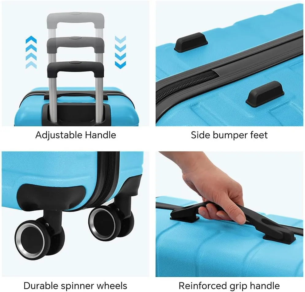 4 Piece Luggage, Modern Lightweight Suitcase with Hooks and Spinner Wheels Hard Side Carry On Luggage with Password Lock and Telescopic Rod for Business Travel Domestic Foreign Travel,Aqua blu