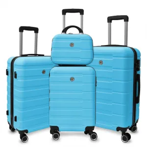 4 Piece Luggage, Modern Lightweight Suitcase with Hooks and Spinner Wheels Hard Side Carry On Luggage with Password Lock and Telescopic Rod for Business Travel Domestic Foreign Travel,Aqua blu