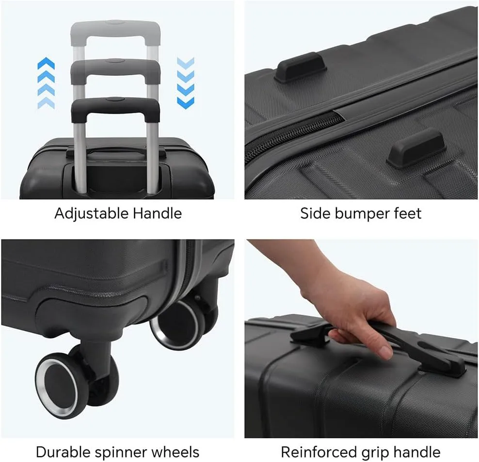 4 Piece Luggage, Modern Lightweight Suitcase with Hooks and Spinner Wheels Hard Side Carry On Luggage with Password Lock and Telescopic Rod for Business Travel Domestic Foreign Travel,Blcak