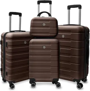 4 Piece Luggage, Modern Lightweight Suitcase with Hooks and Spinner Wheels Hard Side Carry On Luggage with Password Lock and Telescopic Rod for Business Travel Domestic Foreign Travel,Brown
