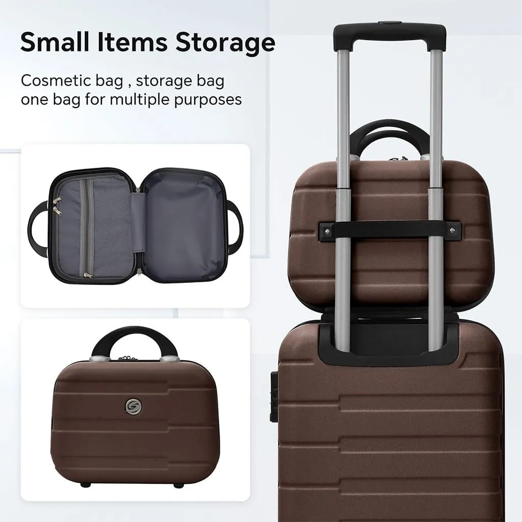 4 Piece Luggage, Modern Lightweight Suitcase with Hooks and Spinner Wheels Hard Side Carry On Luggage with Password Lock and Telescopic Rod for Business Travel Domestic Foreign Travel,Brown