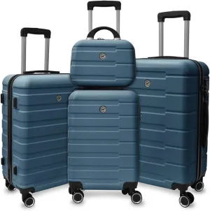 4 Piece Luggage, Modern Lightweight Suitcase with Hooks and Spinner Wheels Hard Side Carry On Luggage with Password Lock and Telescopic Rod for Business Travel Domestic Foreign Travel,Dark blu