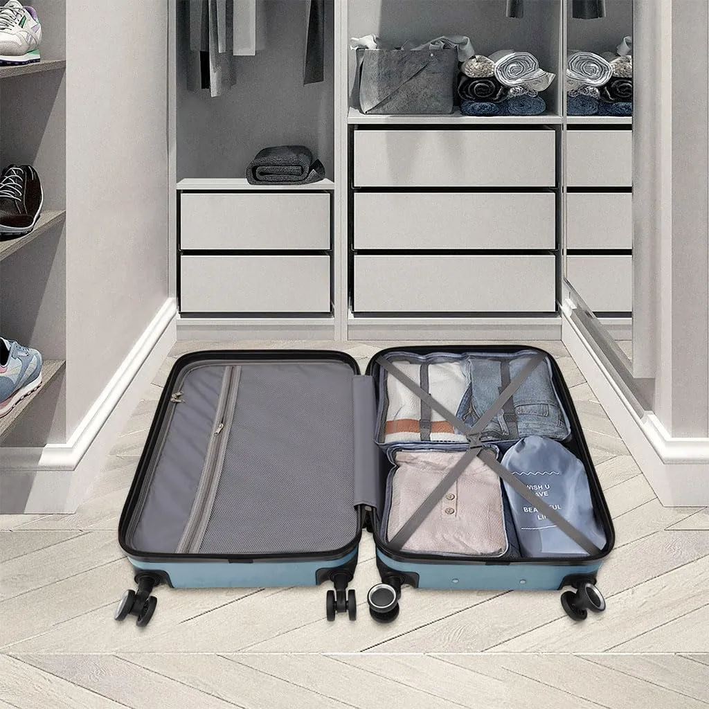 4 Piece Luggage, Modern Lightweight Suitcase with Hooks and Spinner Wheels Hard Side Carry On Luggage with Password Lock and Telescopic Rod for Business Travel Domestic Foreign Travel,Dark blu