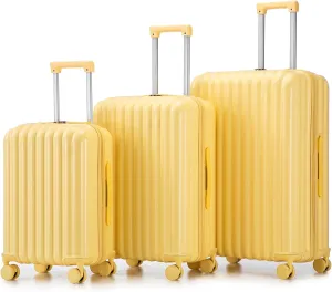 ABS Spinner Wheel Luggage Carry on Suitcase with Cup Holder & USB Port & Phone Holder, Modern Design, Yellow