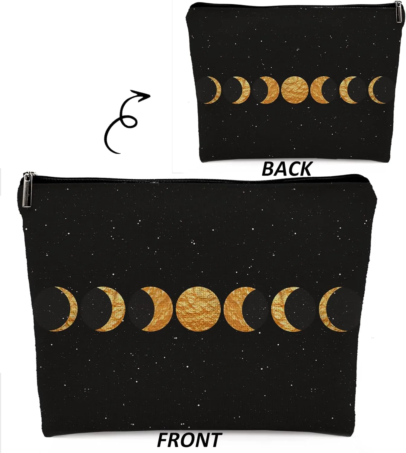 Abstract Boho Minimalist Moon Phases Cosmetic Bag, Mid Century Bohemian Modern Art Makeup Bag Zipper Cosmetic Pouch Bag Travel Linen Makeup Organizer, Boho Gifts for Women Teen Girls Her Teens