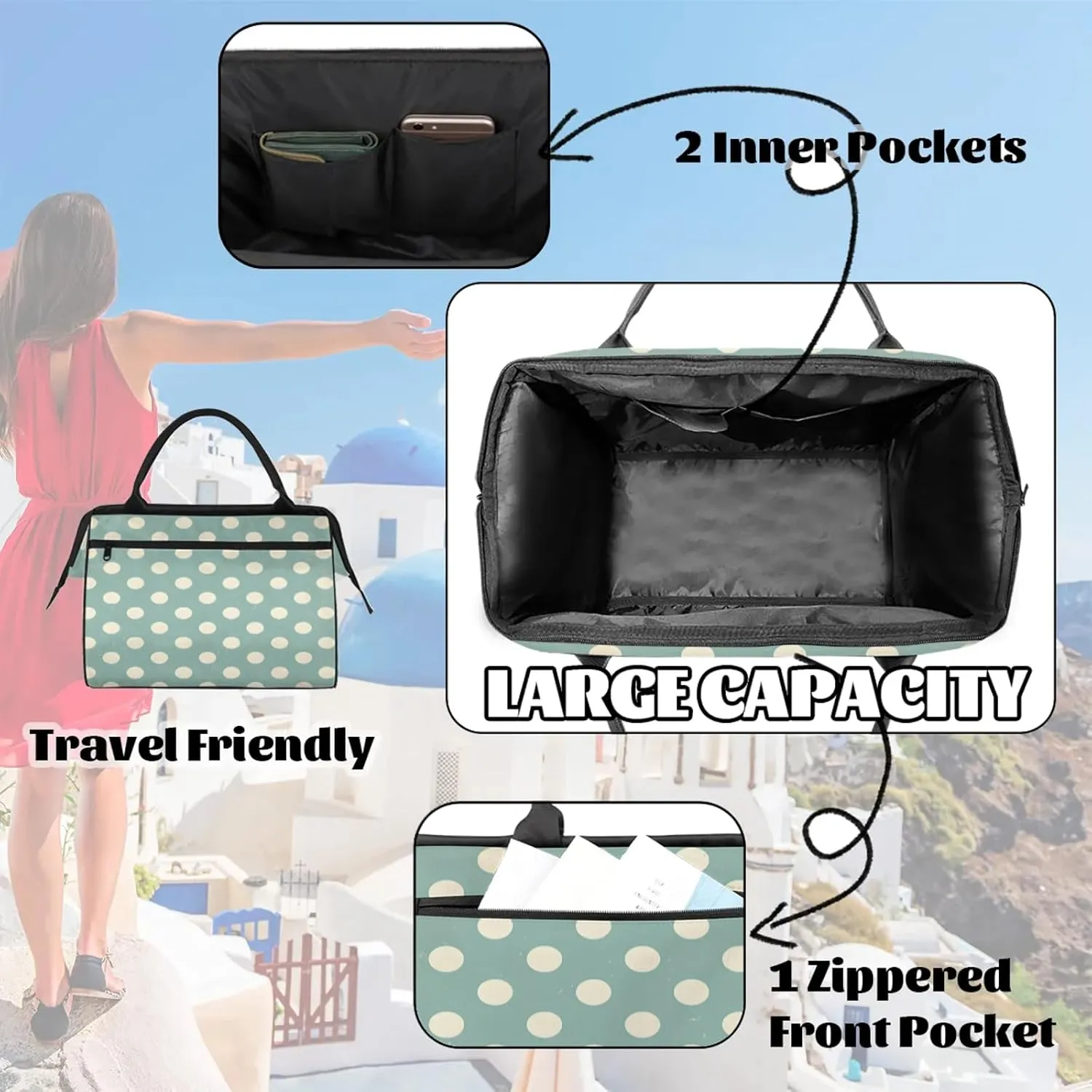 Abstract Polka Dot Modern Large Travel Duffel Bag Gym Tote Bag for Women Men Waterproof Weekend Overnight Bag Carry On Tote Luggage with Pocket Personal Item Bags Sports Bag fit Travel Sports Gym Yoga