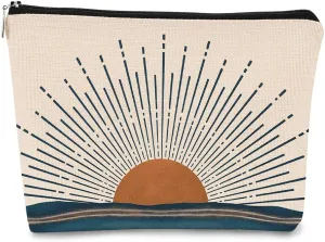 Abstract Sunburst Sunrise Sunset Ocean Landscape Makeup Bag,Abstract Mid-Century Modern Art Cosmetic Bag Best Gift Idea for Lovers Teen Girls Women Sister Her,Travel Makeup Bag