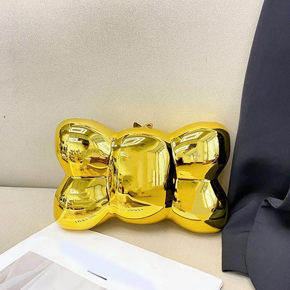 Acrylic Bow Clutch Purse for Women Fashion Metallic Acrylic Evening Bag Unique Evening Handbag for Wedding Party Prom