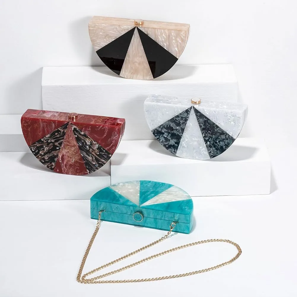 Acrylic Half Round Clutch Purse for Women Fashion Acrylic Evening Bag Unique Evening Clutch for Wedding Party Prom