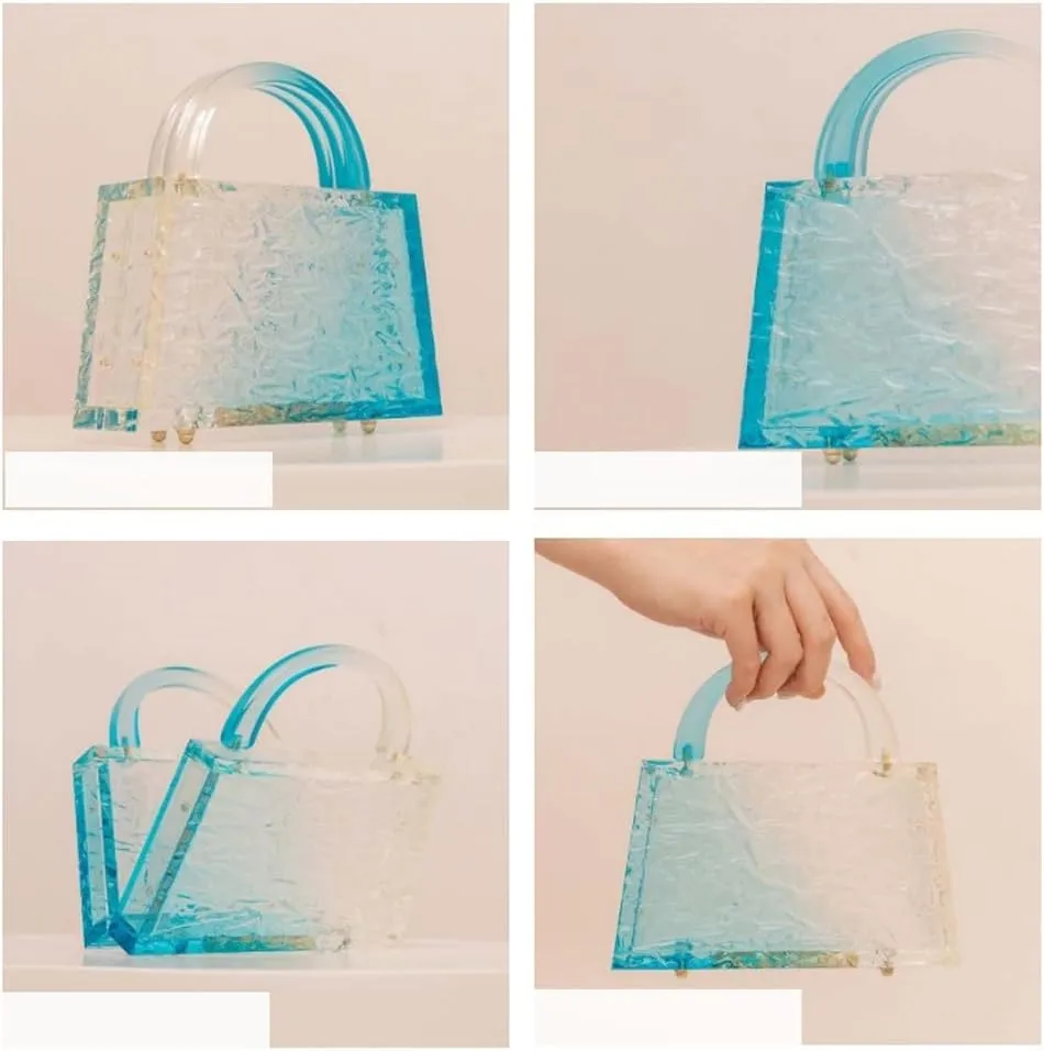 Acrylic Handbag for Women Colorful Clear Acrylic Evening Bag Unique Top Handle Clutch Purse for Wedding Party Prom