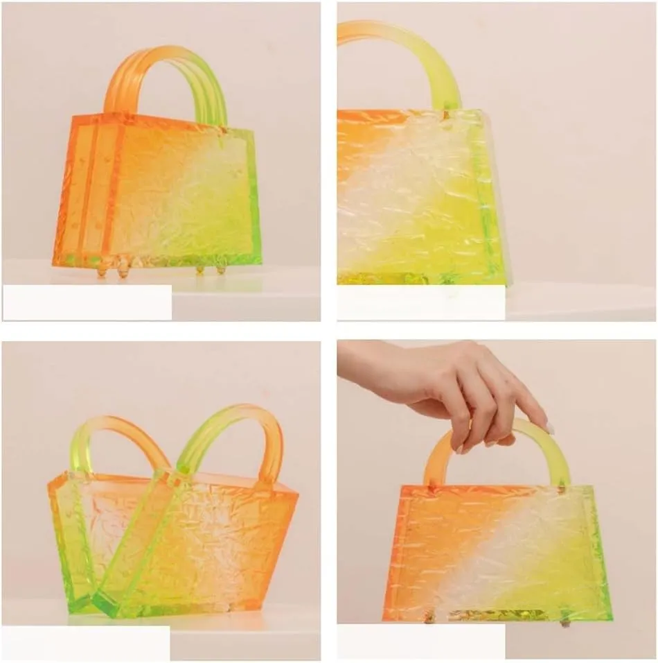 Acrylic Handbag for Women Colorful Clear Acrylic Evening Bag Unique Top Handle Clutch Purse for Wedding Party Prom