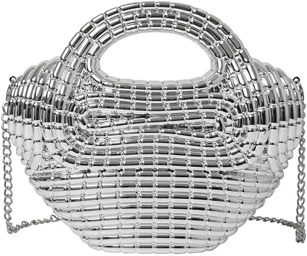 Acrylic Metallic Evening Clutch Flower basket shape Metal Top handle Crossbody Bag Unique Shoulder Purse with Chain