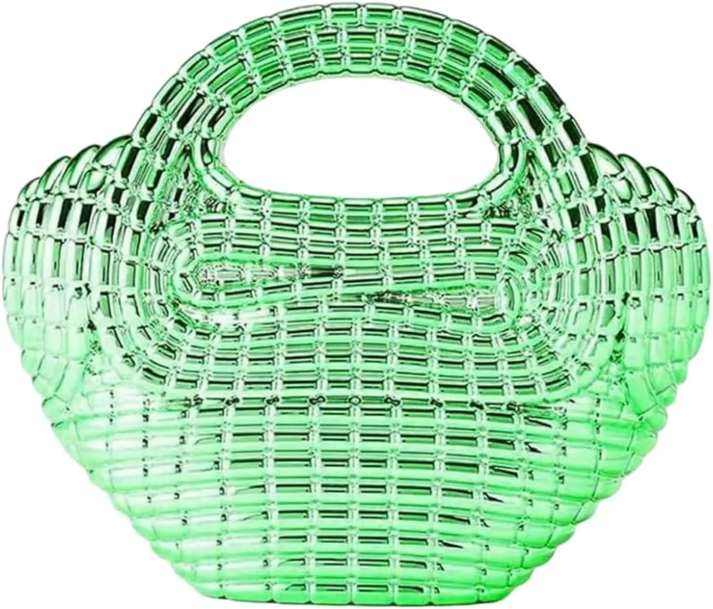 Acrylic Metallic Evening Clutch Flower basket shape Metal Top handle Crossbody Bag Unique Shoulder Purse with Chain