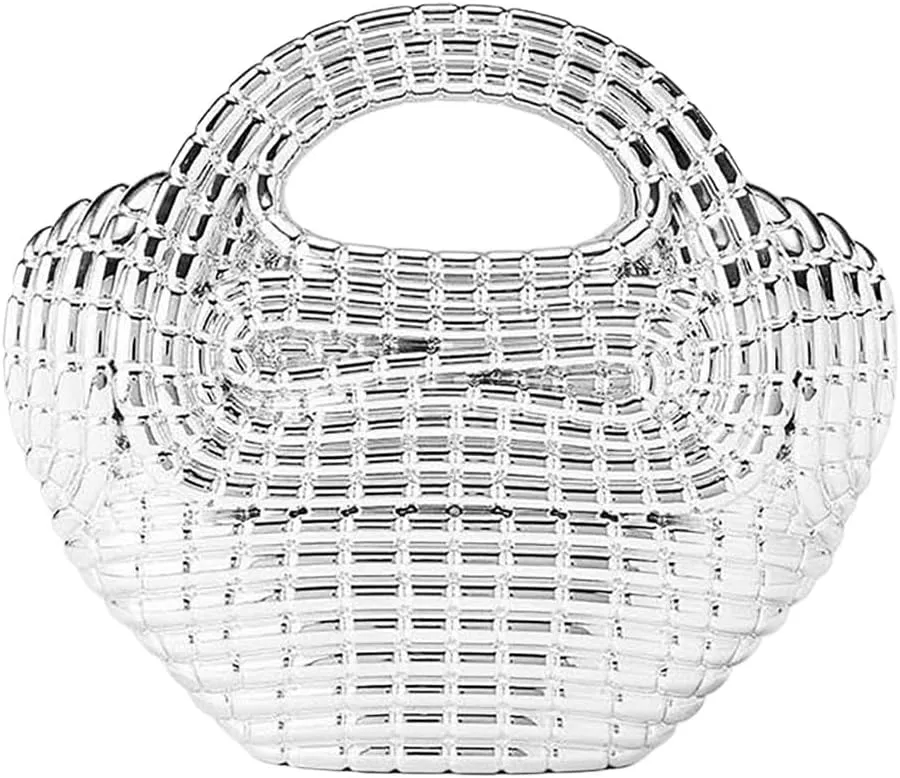 Acrylic Metallic Evening Clutch Flower basket shape Metal Top handle Crossbody Bag Unique Shoulder Purse with Chain
