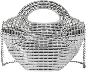 Acrylic Metallic Evening Clutch Flower basket shape Metal Top handle Crossbody Bag Unique Shoulder Purse with Chain