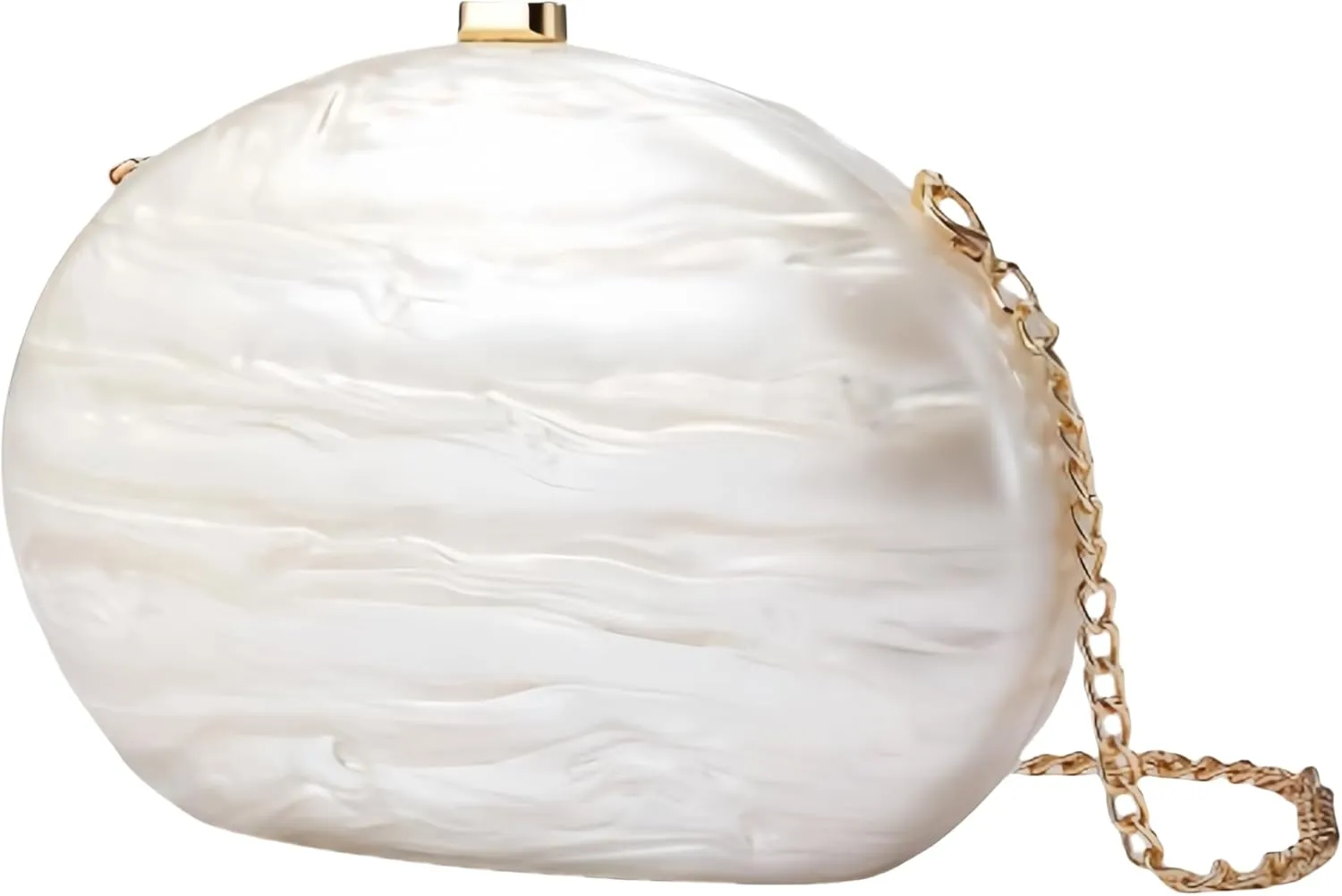 Acrylic Oval Clutch Evening Bag for Women Marble Shell Shape Crossbody Purses Unique Chain Shoulder Handbag for Wedding